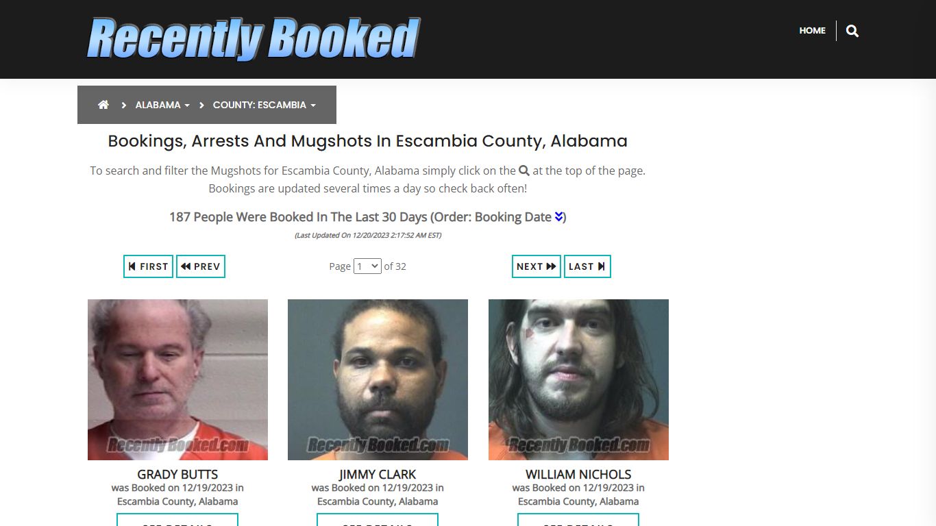 Bookings, Arrests and Mugshots in Escambia County, Alabama