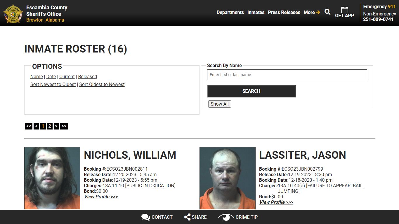 Inmate Roster (18) - Escambia County Sheriff, AL